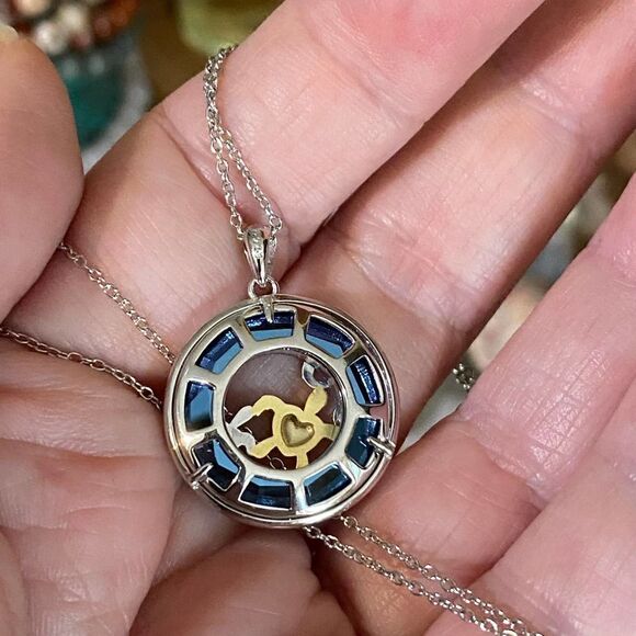 Turtle Under The Sea Crystal Sterling Silver Necklace - Picture 5 of 5
